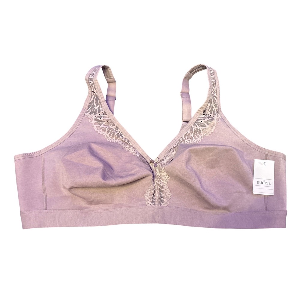 NEW Auden Womens Dark Lavender Lace Unlined Wirefree Full Figure Bra, 46C